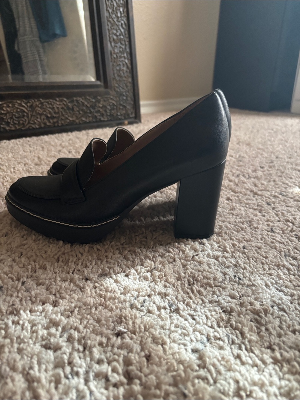Naturalizer Black Platform Block Heel Loafers NWOT